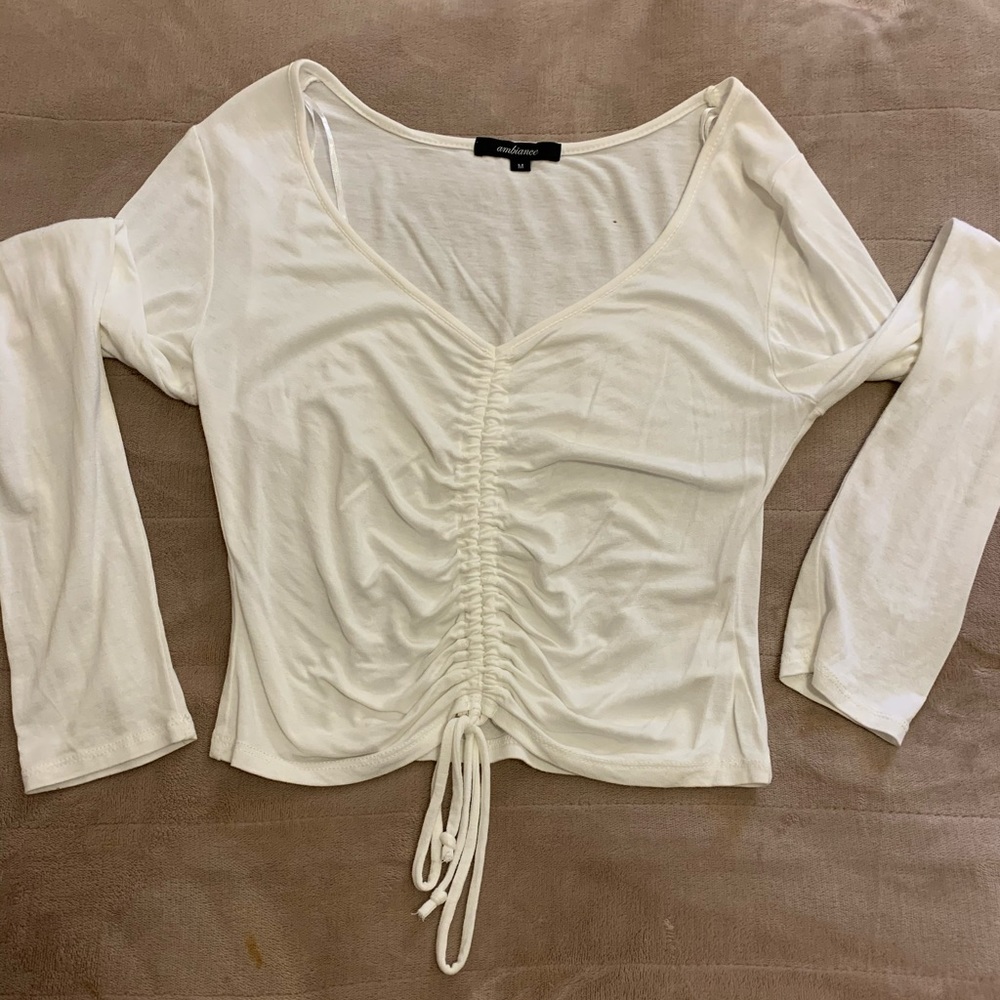 White Long Sleeve Cinched Top